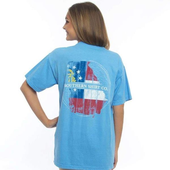 Georgia Wooden State Tee Shirt in Bonnie Blue by The Southern Shirt Co. - Picture 2 of 5